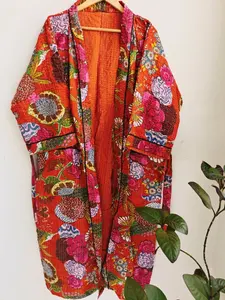 Kimono de edredón Kantha hecho a mano para mujer, estampado de Color naranja, excelente calidad, 100% algodón Natural disponible, precio a granel, India - Product Image 4