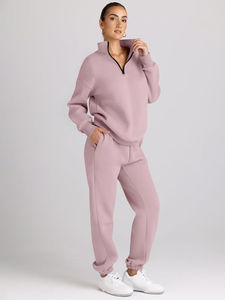 Dark <b>Pink</b> Women's Sweatsuits 2 Piece Outfits Long Sleeve Half Zip Pullover and Baggy Sweat Pants with Pockets Breathable - Product Image 4