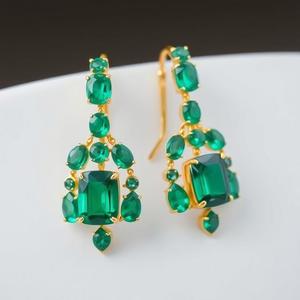 925 Sterling <b>Silver</b> Green Hydro Earring 18K Gold Plated Long Cute Earring With Diamond & Pearl Women Girls Trendy Wedding Gift - Product Image 4