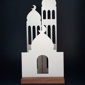 Grande silhouette de mosquée en bois, base en acrylique, ornement de table, décoration islamique du Ramadan, Eid Mubarak, décoration de bureau à domicile, support - Product Image 1