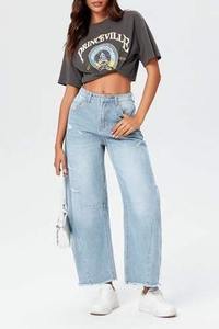 100% coton Baggy Jeans Pantalon Denim populaire moderne avec taille élastique Style avant plat pour l'été - Product Image 6