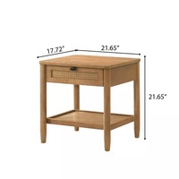 Ventes chaudes Ensemble de chambre à coucher moderne en MDF finition noyer clair 2 pièces Lit plateforme avec table de chevet en rotin Rangement pour usage hôtelier