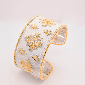 Luxurious 925 Sterling <b>Silver</b> Handmade Gold Plated Faux Diamond Cuff <b>Bangle</b> Bracelet LAVINA SB28020RH for <b>Women</b> Gift - Product Image 1