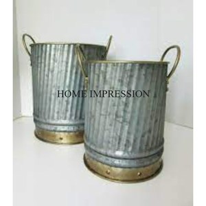 Lot de 2 jardinières et pots de décoration galvanisés de forme ronde standard de haute qualité en jardinière intérieure et extérieure galvanisée - Product Image 6