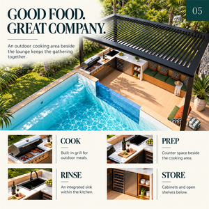 Salon encastré au bord de la piscine et pavillon de cuisine extérieure intégré, gazebo, barbecue, espace de loisirs - Product Image 3