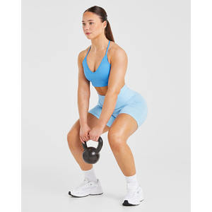 Soutien-gorge de sport à dos croisé bleu d'été personnalisé flatteur décolleté en V à bretelles dans le dos soutien-gorge de sport à impact élevé pour femmes adultes - Product Image 6