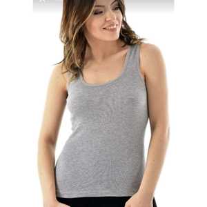 Débardeur à bretelles larges Ribana pour femmes Maillot de corps de gymnastique gris respirant avec logo personnalisé et col papillon Tissu tricoté - Product Image 1