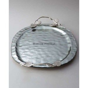 Bandeja de servicio con acabado esmaltado con diseño de piel de cuero de forma redonda de madera de la mejor calidad, suministros para restaurantes y hoteles de la India - Product Image 6