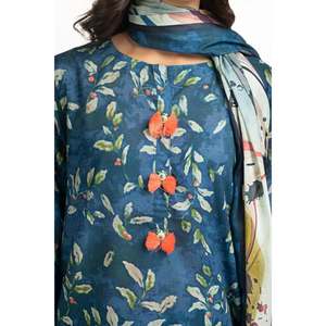 ชุดลำลองสีน้ำเงิน 3 ชิ้น ลายพิมพ์ สำหรับผู้หญิง เหมาะสำหรับใส่ทำงานหรือฤดูร้อน ตกแต่งด้วยกระดุม - Product Image 2