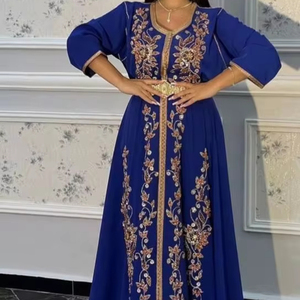 NOUVEAU MAGNIFIQUE BRODERIE ZARI SUR ROBE CAFTAN MAROCAIN BLEU AVEC PERLES DE VERRE CRISTAL, FILS, PERLES, DABKA WORK @ 2024 - Product Image 1