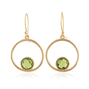 Wholesale affordable price womens jewelry round shape <b>peridot</b> quartz gemstone <b>earring</b> 18k gold plated geometric circular <b>earring</b> - Product Image 1