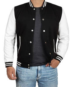 Hommes Lycée Letterman Streetwear Bomber Varsity Veste Solide Motif Hiver Polaire Baseball Veste Bouton Lavé - Product Image 5