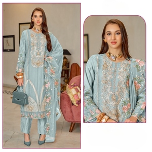 ORGANZA EMBROIDERED WITH HAND WORK PAKISTANI STYLE DRESS MATERIAL PERFECT FOR PAKISTANI COLLECTION - Product Image 4