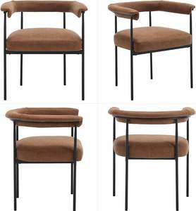 Chaise de salle à manger moderne rembourrée en PU souple avec dossier incurvé et structure en fer noir pour salles à manger et salons Marron - Product Image 3