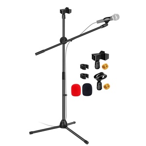 5 Core Microphone Stand Floor 2 Mic Clips Universal Height Adjustable <b>Tripod</b> Mic Stands w Boom Arm - Product Image 1