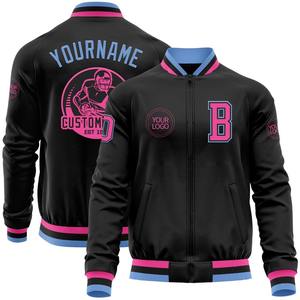 Custom <b>Black</b> Pink-Light Blue Bomber Varsity Letterman Zipper Jacket Windbreaker Streetwear Vintage Men's Varsity Jacket - Product Image 1