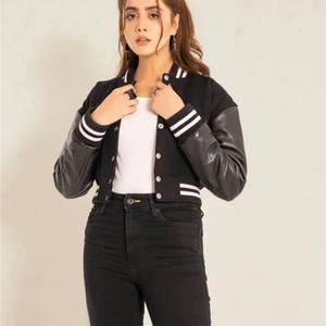 Vestes de baseball universitaires pour femmes à la mode, fabriquées en 100% laine et denim, vêtements décontractés durables - Product Image 6