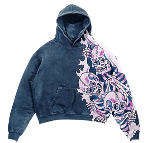 Sweat-shirt unisexe personnalisé en coton éponge épaules tombantes coupe ample motif imprimé poches hiver sweat à capuche léger - Product Image 2