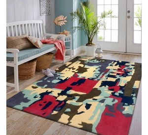Tapis abstrait en coton tufté à la main de haute qualité, moderne et traditionnel de designer, coupe en boucle, craquelin, surface disponible sur mesure - Product Image 1