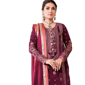 Conjunto de traje Gorgette Salwar de moda 2024 para mujer, Dupatta con estampado bordado, incluye rayón de seda Modal para ropa India pakistaní - Product Image 1