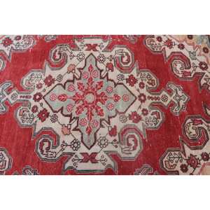 Vintage <b>Red</b> Beige <b>Wool</b> Rug 4.2 X 6.7 ft Kilim Style Large Area Turkish Rectangle Rugs Patchwork Abstract Hallway 10mm Latex - Product Image 5