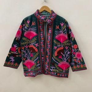 Suzani เสื้อแจ็คเก็ตผ้ากำมะหยี่ปักลายดอกไม้โบฮีเมียนเสื้อโค้ทตัวสั้นถักกันลมและระบายอากาศได้สำหรับฤดูหนาว - Product Image 1