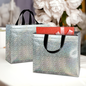 <b>Silver</b> Holographic Glitter Non Woven Reusable Tote <b>Bag</b> | Waterproof Moisture Proof Digital Printing Custom Logo Hand Length <b>Bag</b> - Product Image 5