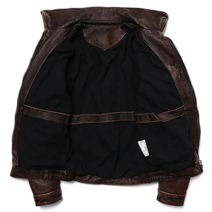 Veste moto en cuir véritable marron pour homme avec fermeture éclair, col rabattable, coupe classique, pour l'automne - Product Image 2