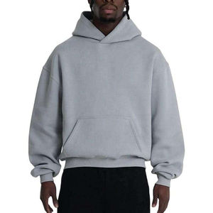 Usine personnalisé en détresse broderie poids lourd 450gsm basics coton mélangé à capuche hommes Boxy Fit surdimensionné recadrée pull - Product Image 3