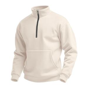 Sweat à capuche mi-zippé pour homme, hiver |   100% coton, manches longues, col montant |   Sweat-shirt décontracté streetwear à impression numérique brodée - Product Image 2