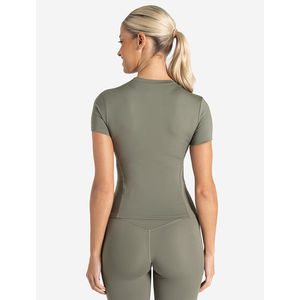 Camiseta de gimnasio personalizada Premium Dusky Sage para mujer, camiseta elástica de manga corta con cuello redondo de poliéster, nueva camiseta informal para entrenamiento de Yoga - Product Image 4