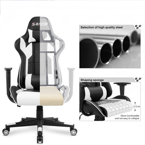 Silla de Juego Ergonómica de Respaldo Alto con Reposacabezas y Soporte Lumbar Ajustable, Silla de Escritorio de Cuero, Giratoria, Estilo Racing - Product Image 4