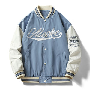 Men's High Street Baseball <b>Varsity</b> <b>Jacket</b> Genuine Leather Sleeves Multiple Embroidered <b>Red</b> <b>Black</b> Patches Versity Letterman - Product Image 4