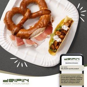 Assiette carrée en papier blanc jetable, recyclable et biodégradable, de qualité alimentaire, avec revêtement, pour usage commercial, style solide - Product Image 5
