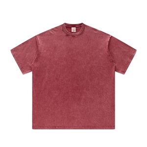 เสื้อยืดโอเวอร์ไซส์ผู้ชายสไตล์วินเทจ ล้างสีซีด ผ้าถักเนื้อหนา 100% ผ้าฝ้าย พิมพ์โลโก้ตามสั่ง สตรีทแวร์ - Product Image 1