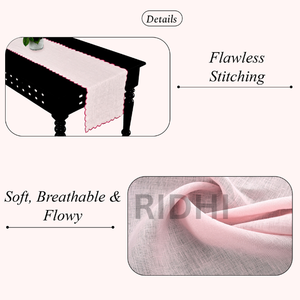 Chemin de table en coton RIDHI de haute qualité, brodé, rose clair uni, bord festonné, imprimé à la main, personnalisable, pour la maison et les fêtes - Product Image 4