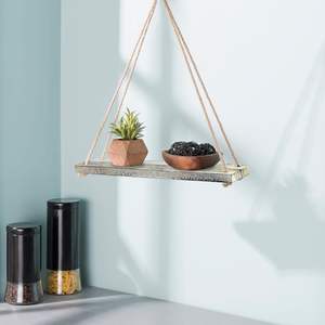 Étagères suspendues en bois vieilli rustique: 17 pouces avec étagères flottantes en corde pivotante (blanchi à la chaux-lot de 3) - Product Image 6