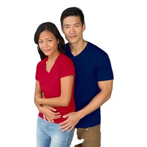 Col en V grande taille EU USA 150 Gsm 100% coton hommes à manches courtes unisexe Oem logo personnalisé plaine col en v t-shirt T-shirt pour hommes - Product Image 2