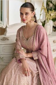 Royal Real Georgette Premium tamaño libre cosido hasta el suelo bordado vestido de trabajo con Dupatta elegante fiesta boda temporada - Product Image 4