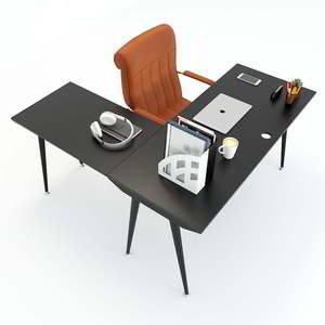 Bureau en L HBCO014 140x140cm, design minimaliste de luxe, système CONE, pieds en acier, mélamine, assemblage requis, pour bureau ou chambre à coucher - Product Image 5