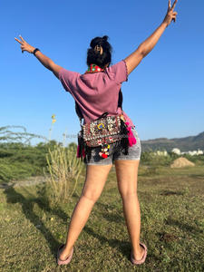 Nouvel arrivage de sacs en coton pour femmes Rajasthani véritable fait à la main Tribal Multi couleur Boho Hippie daim cuir frange gland Banjara - Product Image 3