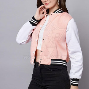 Women Letterman Jacket Casual Fashion Outerwear <b>Covered</b> <b>Button</b> Soft Material Custom Design Wholesale Supplier - Product Image 4