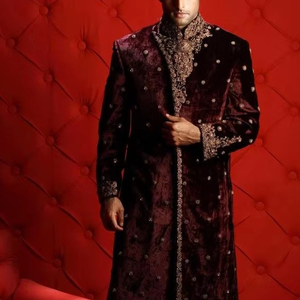 2025 novio Sherwani pantalón marrón oscuro último deslumbrante bordado adornado cuentas de cristal Dabka trabajo de talla grande boda - Product Image 1