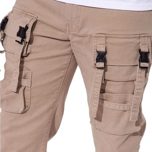กางเกงคาร์โก้เข้ารูปสำหรับผู้ชายกางเกงยีนส์ผ้าฝ้ายสีเบจ100% พร้อมสายรัดและกระดุมกางเกงและกางเกง - Product Image 3