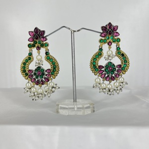 Boucles d'oreilles Chandbali à deux tons pour femme, bijoux, cadeau pour elle - Product Image 1