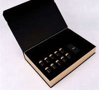 Boîte cadeau rigide magnétique noire de luxe avec logo personnalisé, insert en velours pour l'emballage de cosmétiques en ampoules