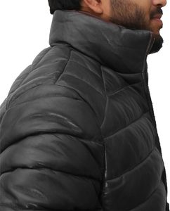 Chaqueta acolchada ligera de piel de oveja con cremallera para hombre Abrigo acolchado de plumón real para invierno - Product Image 6