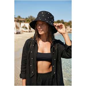 Sombrero tipo pescador negro para mujer con adornos de diamantes de imitación SPK17 - spk17-black - Product Image 2
