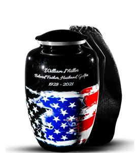 Urnes pour cendres humaines U.S.A Drapeau Crémation Urne funéraire Urne patriotique décorative Grande taille personnalisée noire - Product Image 1