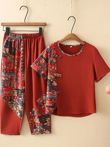 ชุดเซ็ตเสื้อผ้าผู้หญิง 2 ชิ้น กางเกงขาสั้น ผ้าฝ้าย ระบายอากาศ แห้งเร็ว ปักลายเรียบ - Product Image 3